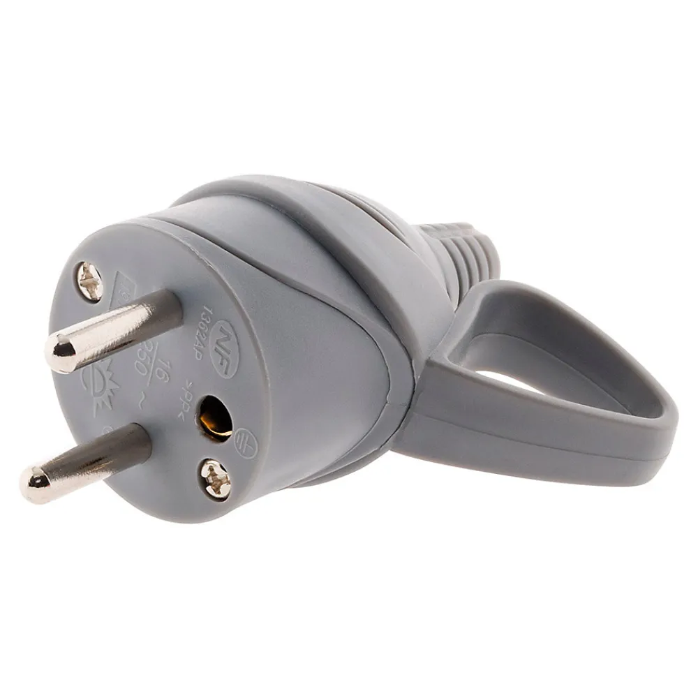 Zenitech Fiche Électrique-Fiche mâle anneau + ergot -16A 2P+T - Gris -
