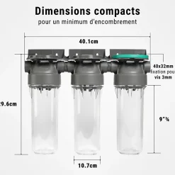 Sinea Adoucisseur D'Eau-Filtre à eau triple 9' 3/4 + Pack protection complète filtration sous évier connexion 3/4'