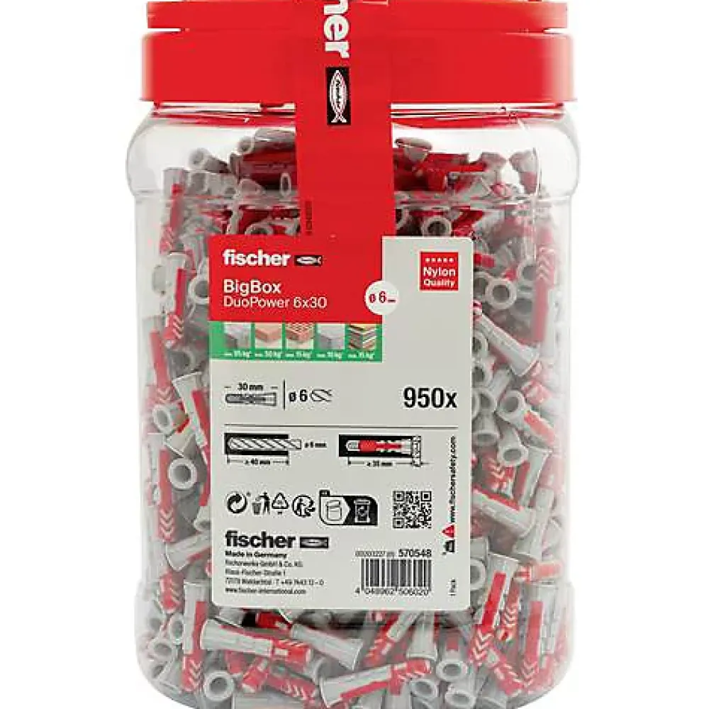 O91 Cheville Pour Plaque De Plâtre-fischer DuoPower BigBox 6 x 30 mm - Set de 950 chevilles universelles Polyamide