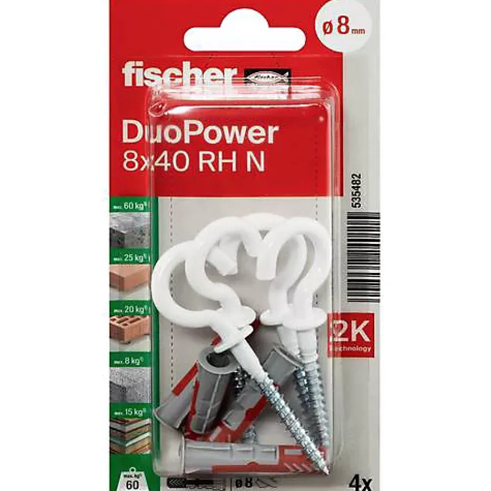 O91 Cheville Pour Plaque De Plâtre-fischer DuoPower 535482 - Chevilles bimatière 8 x 40 mm avec crochets ronds (4 pièces)