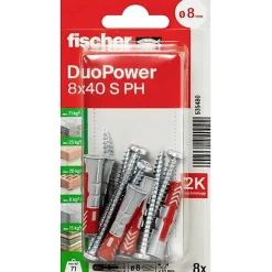 O91 Kit De Chevilles-Fischer DuoPower 8 x 40 S PH - Lot cheville et vis Panhead 8 pièces