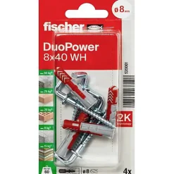 O91 Fischer DuoPower 8 x 40 WH Set de 4 chevilles nylon avec crochets coudés - montage universel