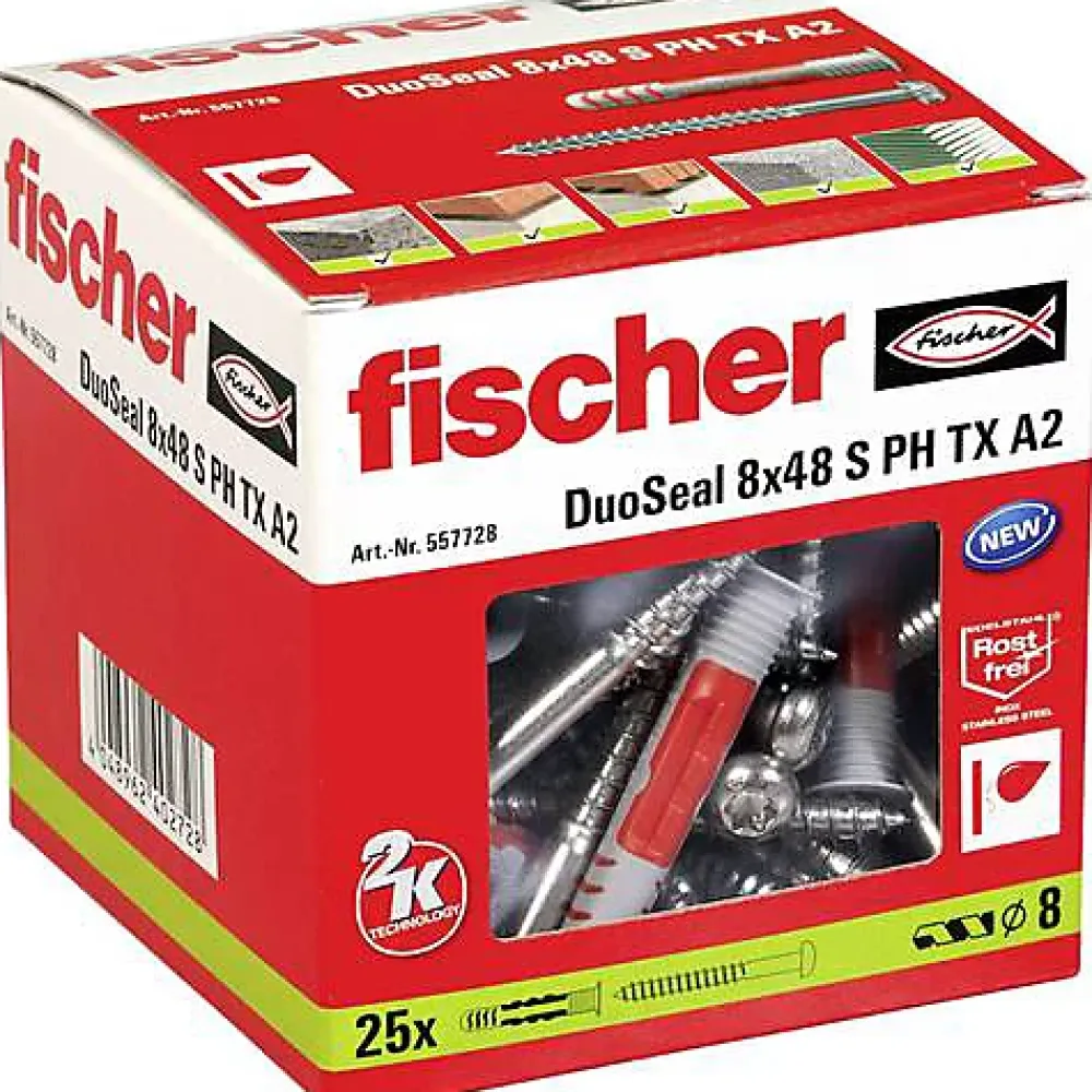 O91 Fischer DuoSeal cheville 8 x 48 mm, inox, 25 pcs - étanchéité pour zones humides