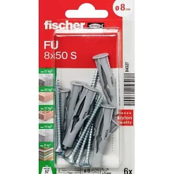 O91 Fischer FU 8 x 50 S - Chevilles universelles en nylon avec vis, set 6 pièces