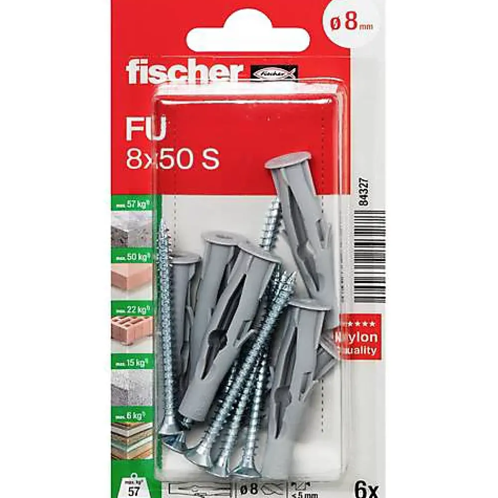 O91 Fischer FU 8 x 50 S - Chevilles universelles en nylon avec vis, set 6 pièces