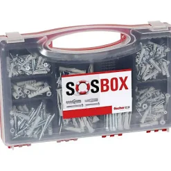 O91 Kit De Vis-Fischer SOSBOX S kit de chevilles et vis triées 150 pièces - boîtier plastique transparent pour atelier et chantier