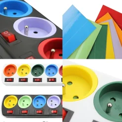 Fishtec - Lot de 2 blocs multiprises colorées - Interrupteurs individuels - Câble 1,5 m - 16A - ABS robuste - NF