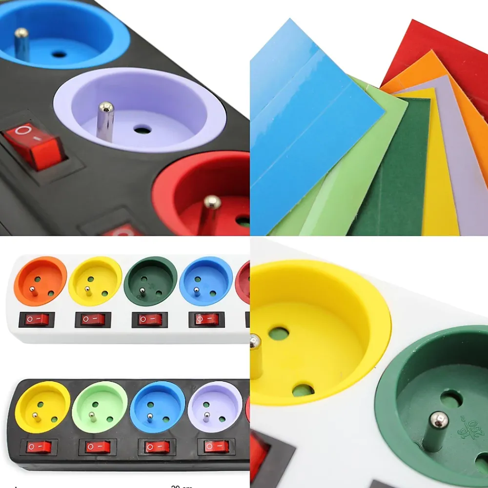 Fishtec - Lot de 2 blocs multiprises colorées - Interrupteurs individuels - Câble 1,5 m - 16A - ABS robuste - NF