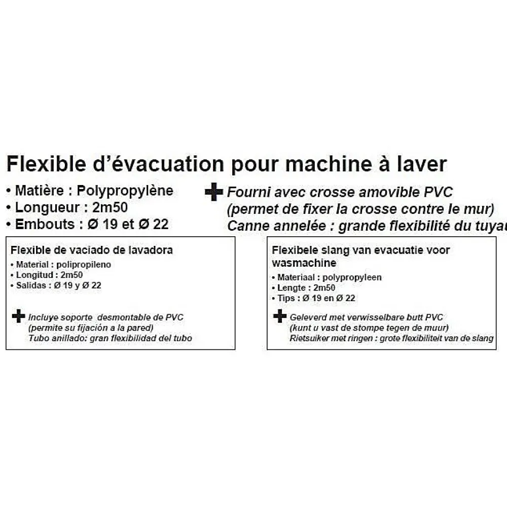 Edouard Rousseau Flexible d'évacuation pour machine a laver - ROUSSEAU - 2.50 m - Embouts O19 mm et O22 mm