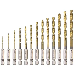 Deko Foret Hélicoïdal en HSS 13Pcs Forets Hexagonaux en Acier Rapide avec Revêtement en Titane 1,5 Mm - 6,5 Mm pour Perçage du Bois