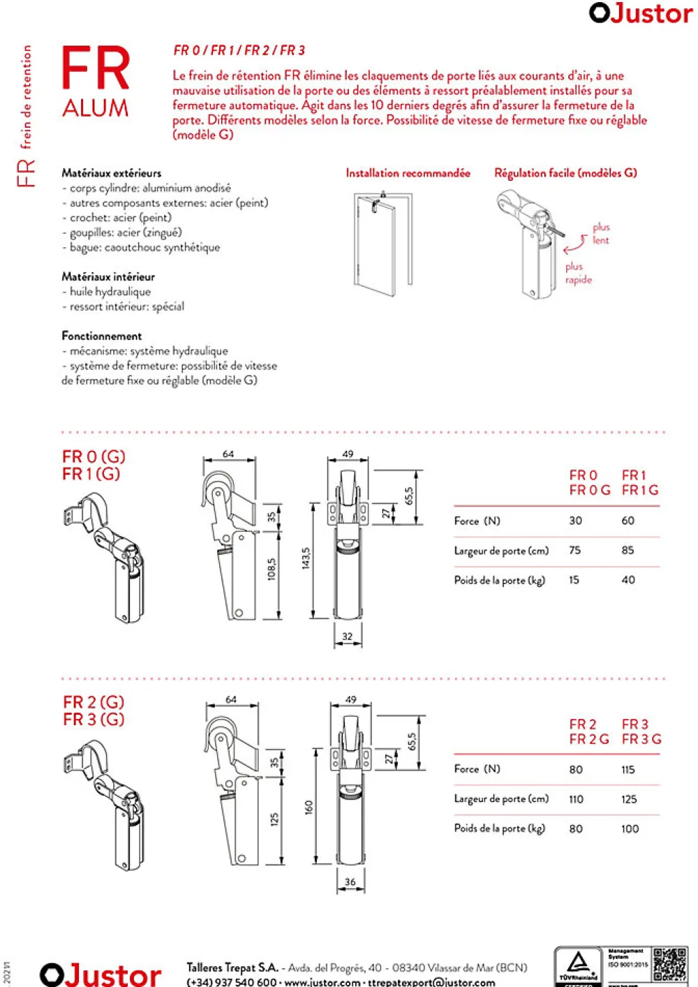 Hardwarexchange Ferme-Porte-Frein de rétention Réglable force 1 a 30 N aluminium anodisé blanc pour porte jusquà 15 KG