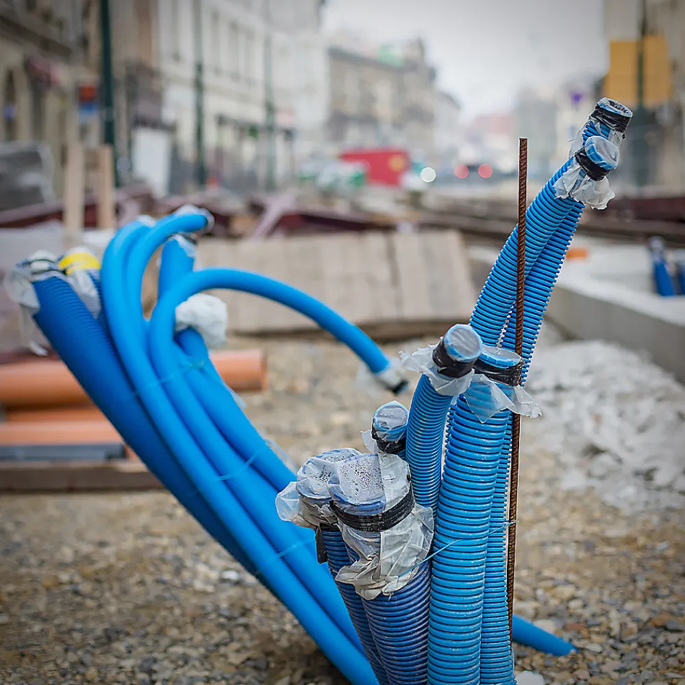 Edo Gaine Et Drain-Gaine électrique enterrée FI50 mm 50 m annelée double paroi avec tire fil et manchon 450 N bleue