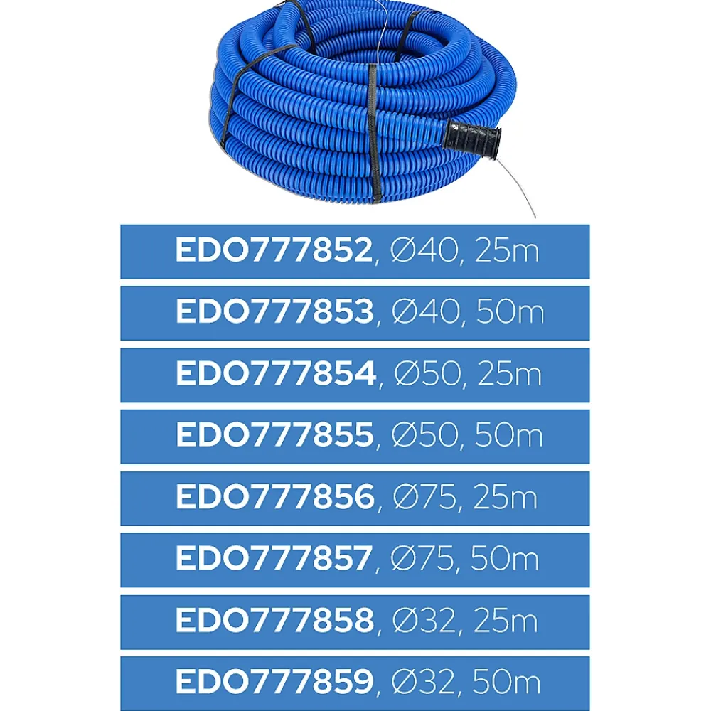 Edo Gaine Et Drain-Gaine électrique enterrée FI50 mm 50 m annelée double paroi avec tire fil et manchon 450 N bleue