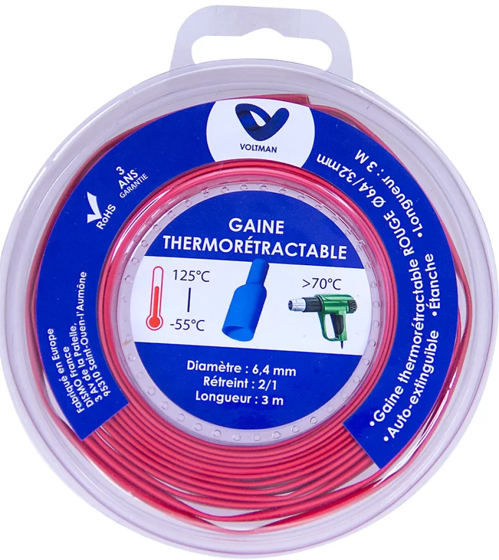 Voltman Gaine Électrique-Gaine thermorétractable 3m - diamètre 6,4/3,4mm - Rouge -
