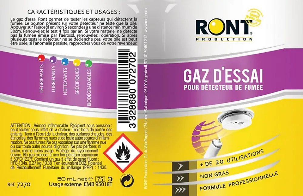 Ront Gaz d'essai pour détecteur de fumée 75 ml