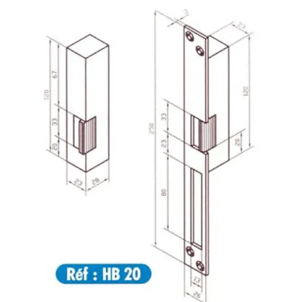 Beugnot Verrou Et Loquet De Fenêtre-Gâche électrique pour serrures à larder HB20 2T droite tirant - - BE13211800
