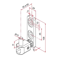 Tirard Accessoire Pour Volet, Fenêtre Et Portail-Gond de portail MULTIFIX L à axe réglable de 35 à 60mm pivot diamètre 12mm - - NA619002