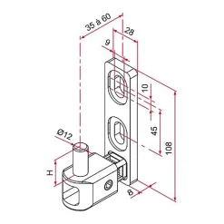 Tirard Accessoire Pour Volet, Fenêtre Et Portail-Gond de portail MULTIFIX L à axe réglable de 35 à 60mm pivot diamètre 12mm - - NA619002