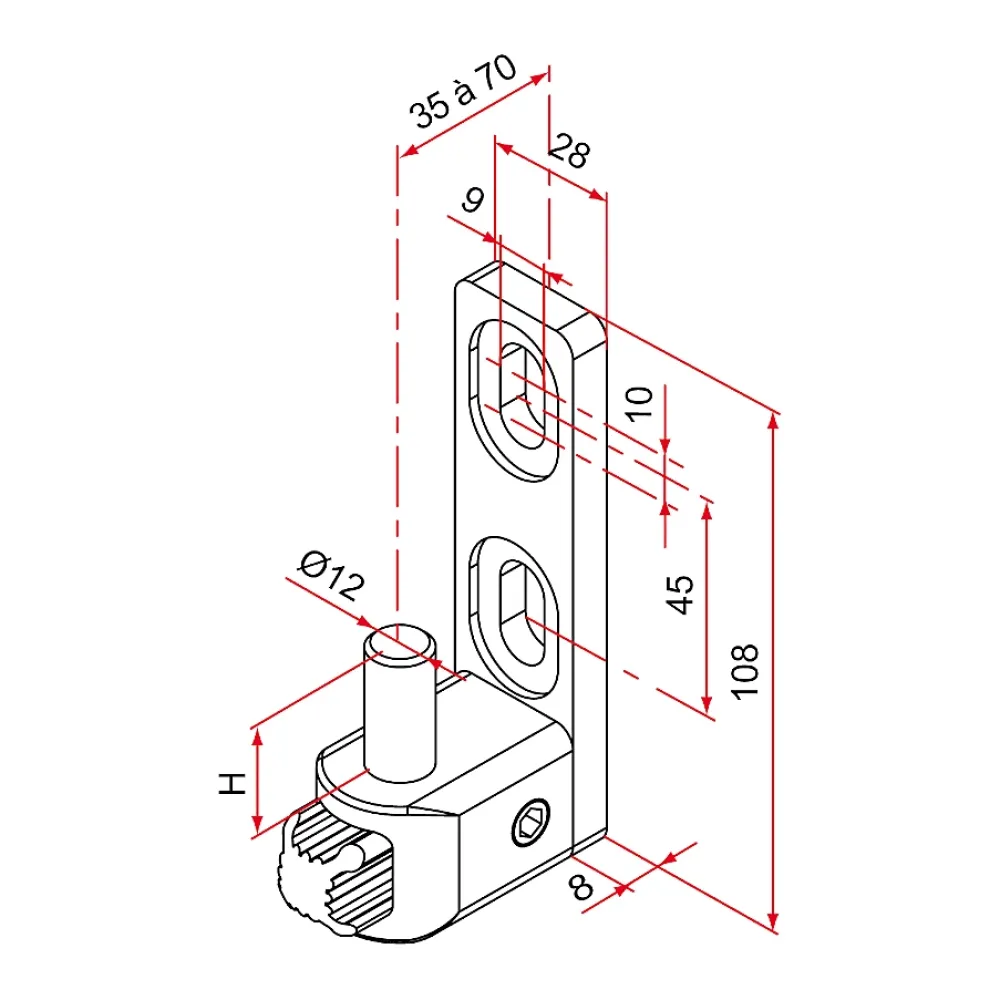 Tirard Gond de portail MULTIFIX L à axe réglable de 35 à 70mm pivot diamètre 12mm - - NA619027