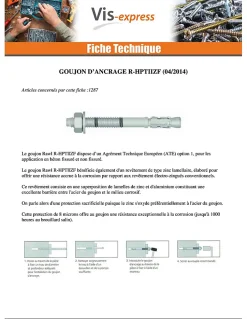 Vis Express Goujon Ancrage R-HPTIIZF M8X100 Acier zingué Lamellaire - 30 pièces