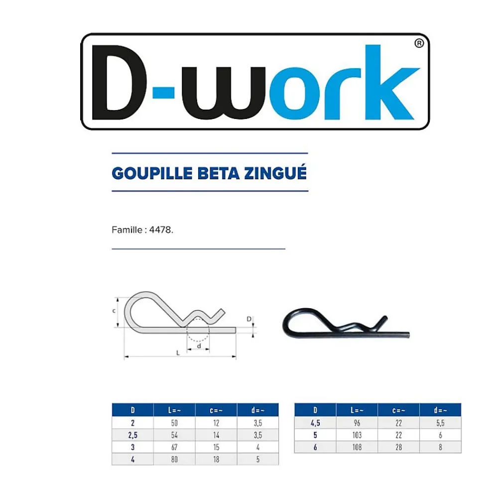 D-Work 100 Goupilles BETA D. 4 mm - Zingué blanc -