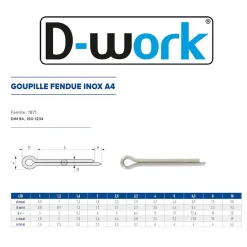 D-Work Goupille Et Circlip-100 Goupilles Fendues D. 3.2 x 36 mm - DIN 94 - Inox A4 -