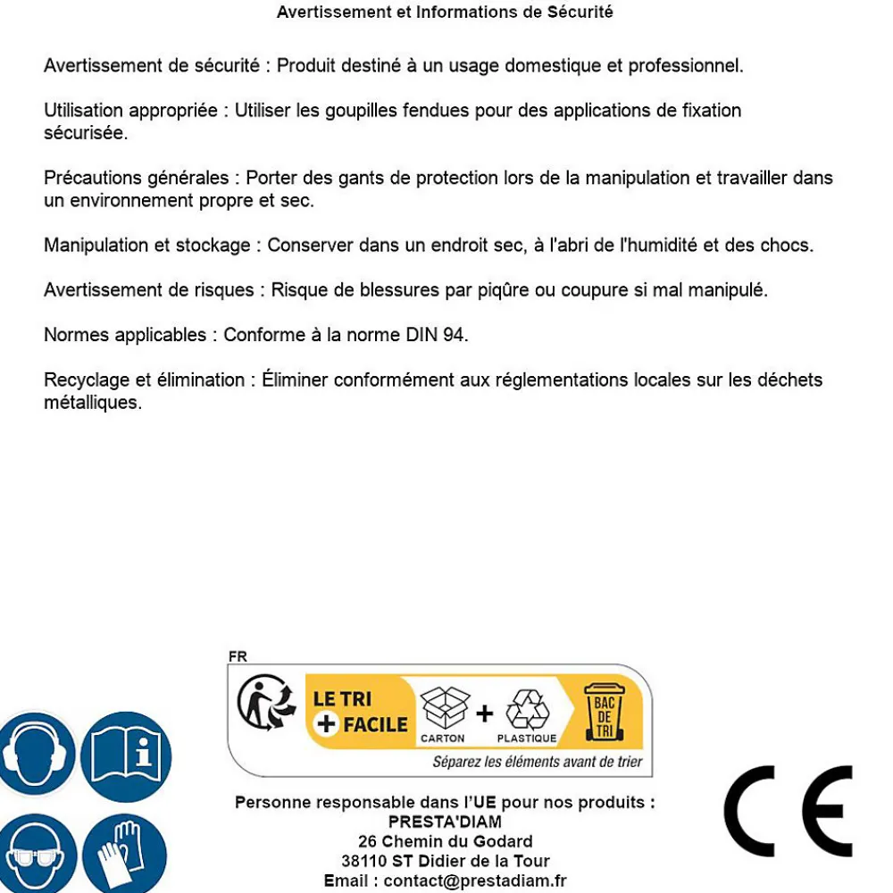 D-Work Goupille Et Circlip-100 Goupilles Fendues D. 4 x 50 mm - DIN 94 - Inox A4 -