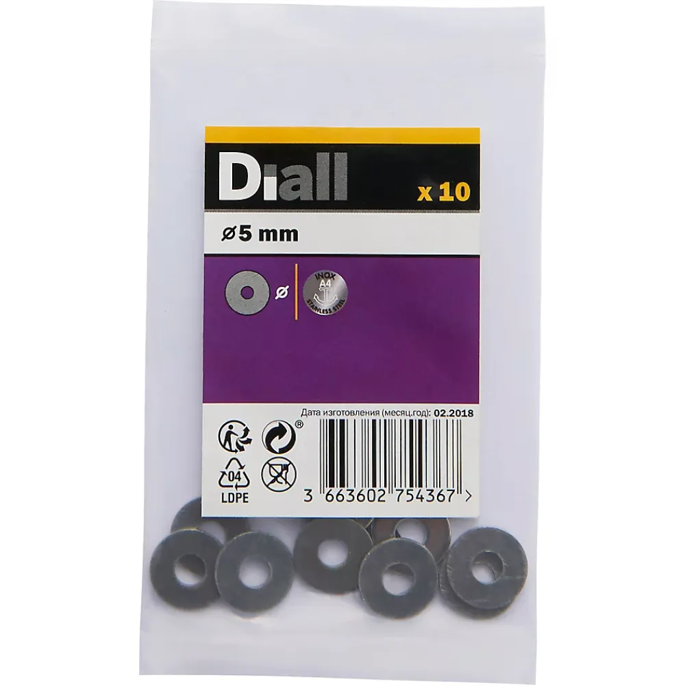 Diall Rondelle-Grandes rondelles plates en acier inoxydable A4 ø 5mm - 10 pièces