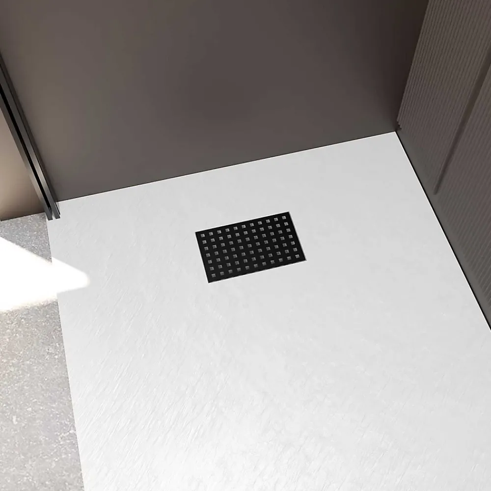 Aurlane Evacuation De Douche-Grille perforée en inox Noir Mat pour receveur - 20.15x12.3x0.55cm - ROCK 2 GRID DRILL