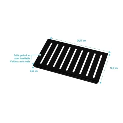Aurlane Evacuation De Douche-Grille rainurée en inox Noir Mat pour receveur - 20.15x12.3x0.55cm - ROCK 2 GRID LINE