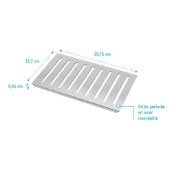 Aurlane Evacuation De Douche-Grille rainurée en inox pour receveur - 20.15x12.3x0.55cm - ROCK 2 GRID LINE
