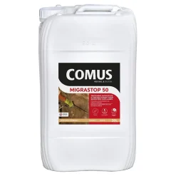 Comus Hydrofuge Minéral MIGRASTOP 50 - 20L - Traitement Hydrofuge pour remontées capillaires, murs humides, pierres calcaires -