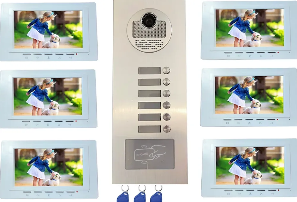Automatisme Passion Interphone vidéo couleur pour 6 logements / appartements avec lecteur RFID