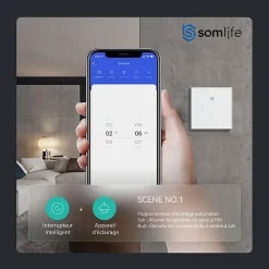 Somlife Interrupteur connecté tactile double application tuya smart life Compatible avec Alexa/Google Home