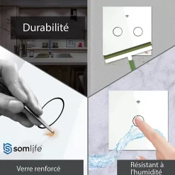 Somlife Interrupteur connecté tactile double application tuya smart life Compatible avec Alexa/Google Home