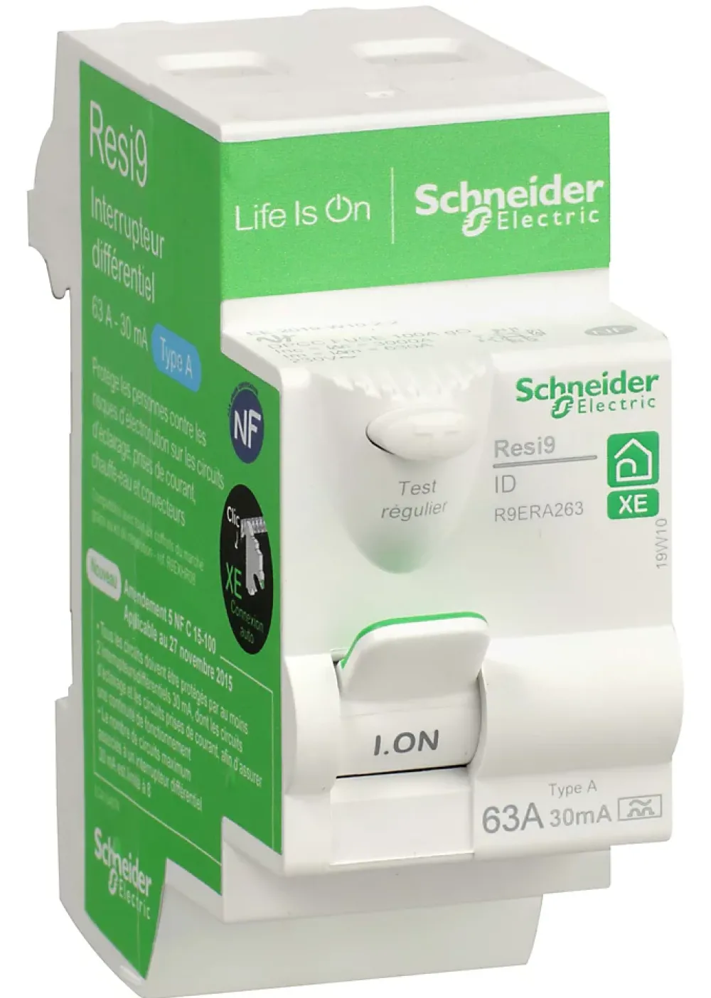 Schneider Electric Interrupteur différentiel embrochable 2P 63A 30mA Type A Resi9 XE