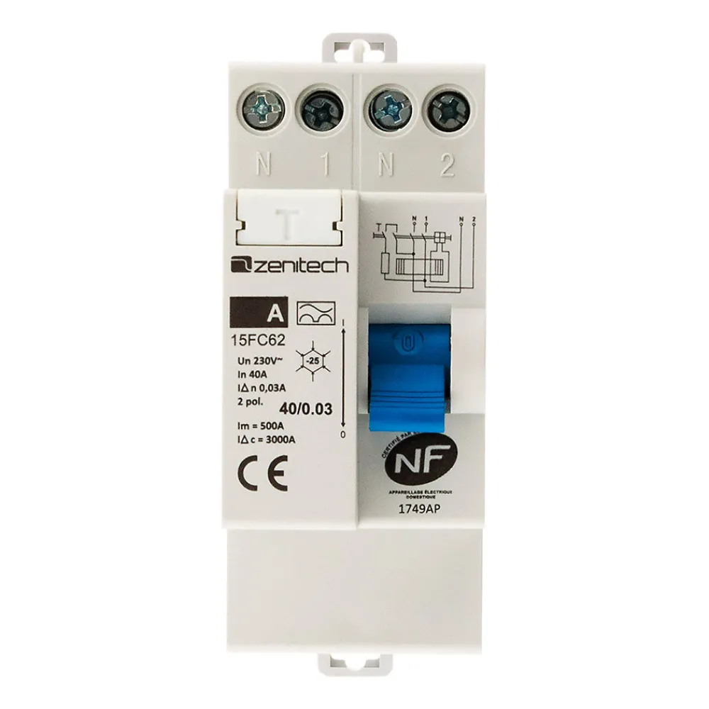 Zenitech Interrupteur Et Disjoncteur Différentiel-Interrupteur différentiel 40/2 30mA Type A NF -