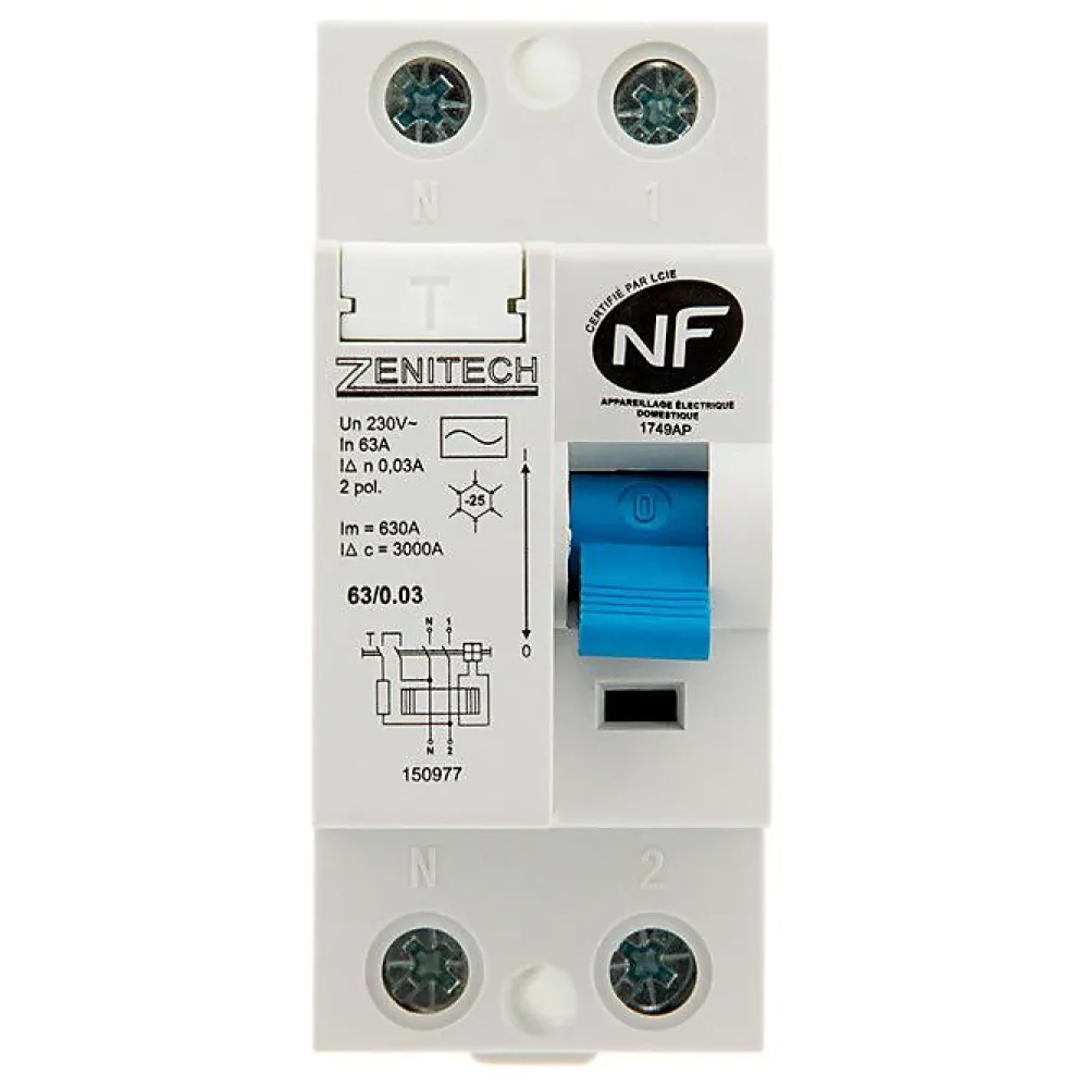 Zenitech Interrupteur différentiel 63/2 30mA Type AC NF -