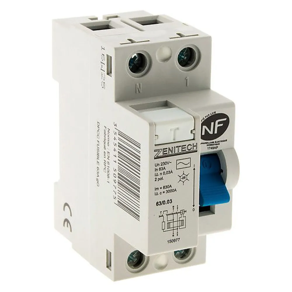Zenitech Interrupteur différentiel 63/2 30mA Type AC NF -
