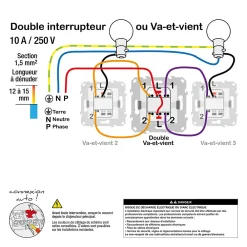 Schneider Electric Interrupteur double va-et-vient connexion rapide 10A Unica Déco blanc