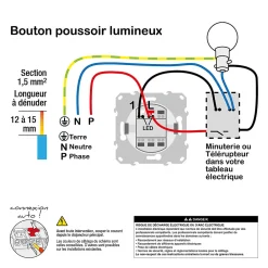 Schneider Electric Interrupteur poussoir lumineux LED bleu 10A à vis  Odace aluminium