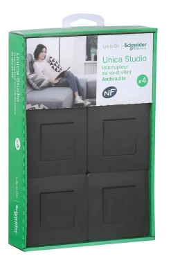 Schneider Electric Interrupteur va-et-vient complet Unica Déco anthracite, lot de 4