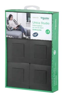 Schneider Electric Interrupteur va-et-vient complet Unica Déco anthracite, lot de 4