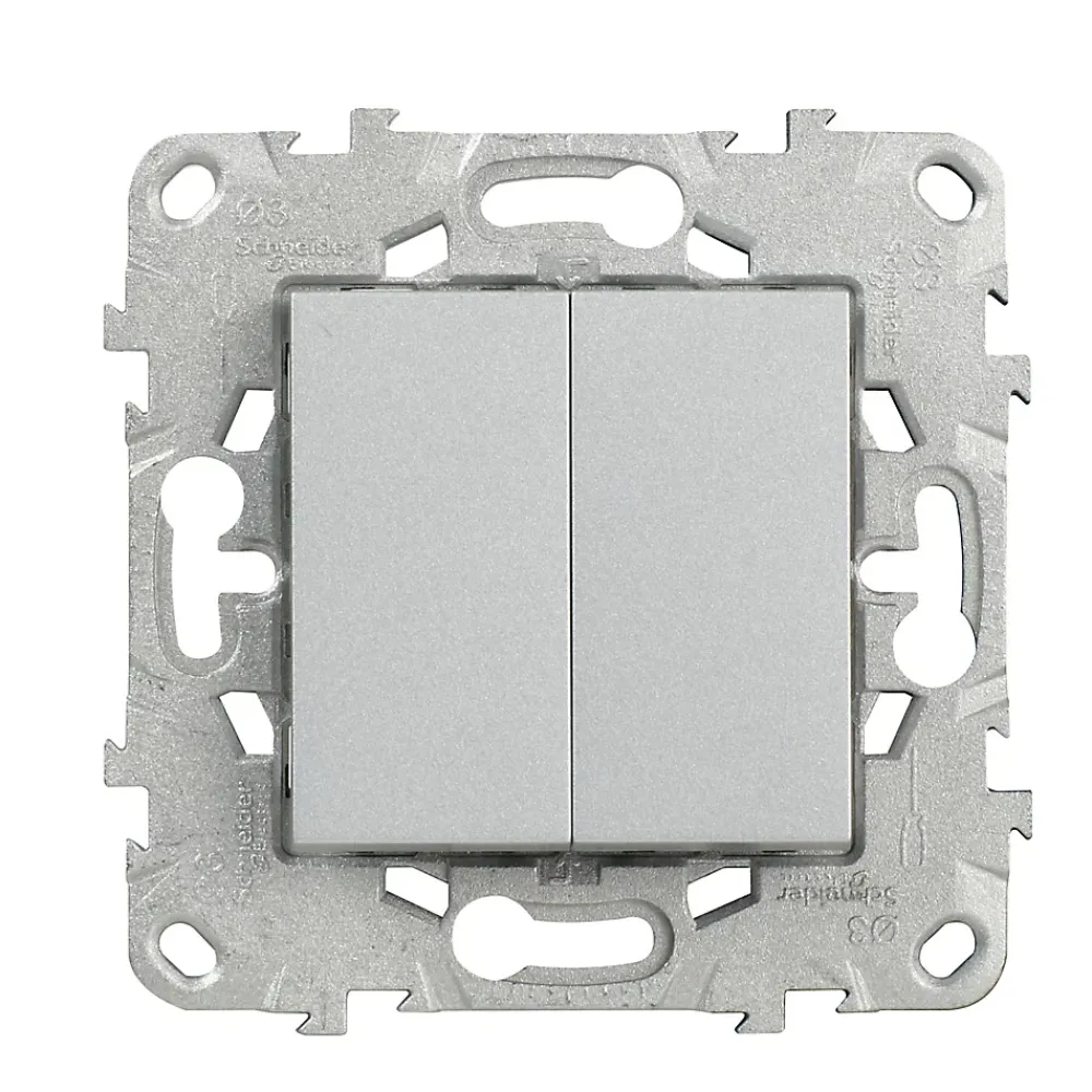 Schneider Electric Interrupteur Encastrable-Interrupteur va-et-vient + poussoir 10A Unica Déco aluminium