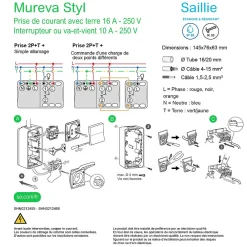 Schneider Electric Interrupteur En Saillie|Interrupteur Étanche-Interrupteur va-et-vient + prise avec terre verticale étanche complets saillie Mureva Styl anthracite