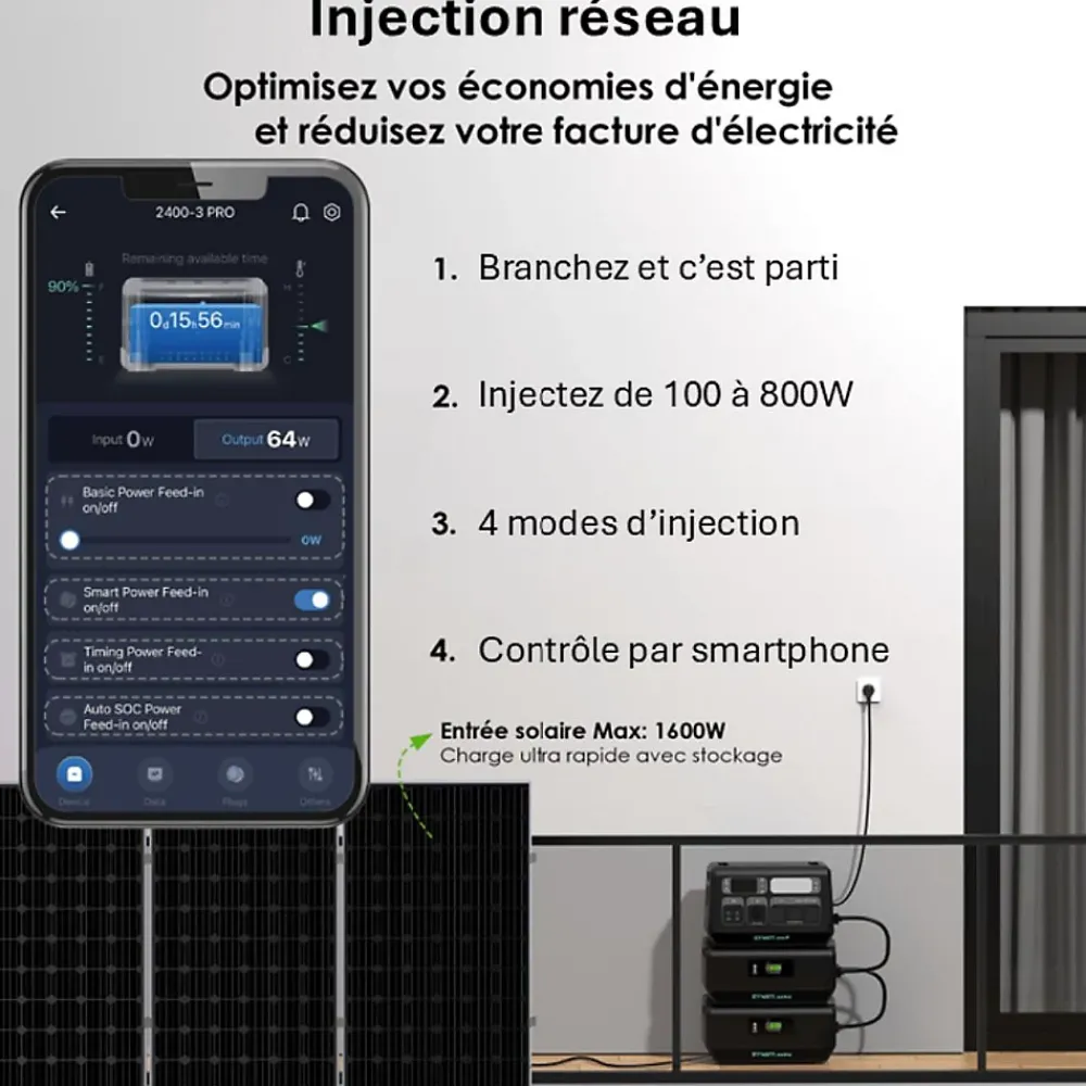 Orium Station Électrique-IZYWATT.eco 2048Wh injection réseau + Izywatt.extra + panneau solaire 315W