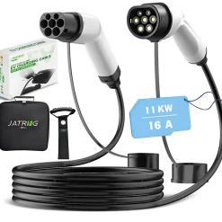 Jatrhg câble de recharge 11kW / 16A triphasé, 12m, type 2 vers type 2, pour véhicules électriques et hybrides rechargeables