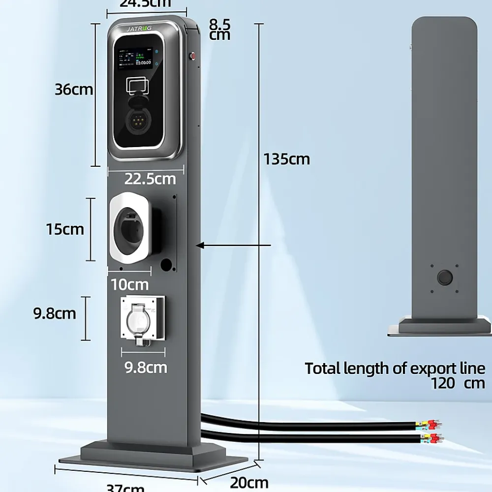 Jatrhg K2 kit de borne de recharge, 11kW / 16A, triphasé, avec prise de type 2 équipée de shutter pour EV, support inclus