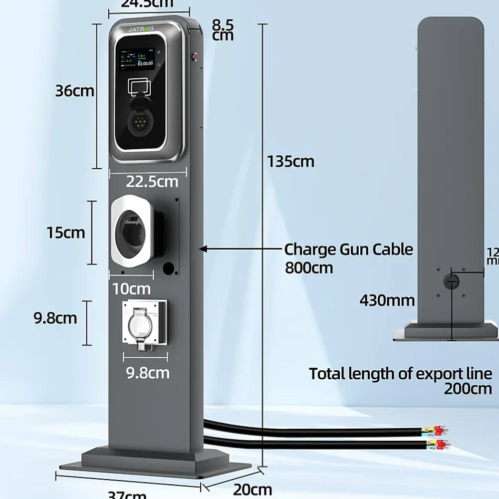Jatrhg Borne Recharge Voiture Électrique-K2 kit de borne de recharge, 22kW / 32A, triphasé, avec prise de type 2 équipée de shutter pour EV, support inclus
