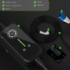 Jatrhg Borne Recharge Voiture Électrique-P1 chargeur portable réglable de 7,2kW à 1,5kW / 32A à 8A monophasé, 8m, type 2, pour véhicules électriques